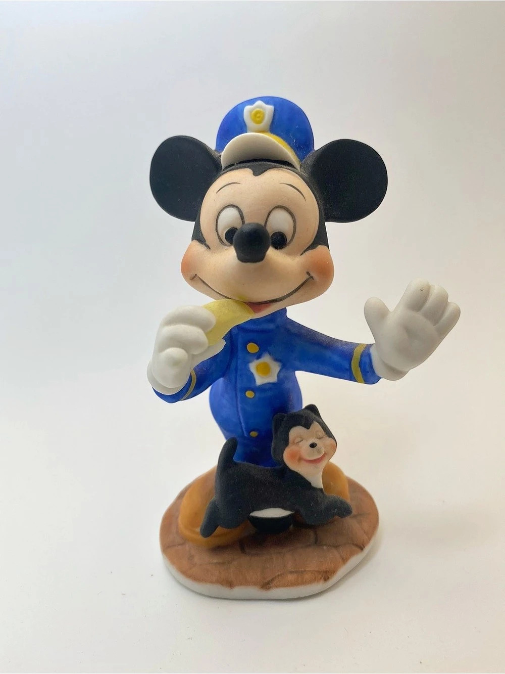 Vintage Walt Disney Mickey Mouse Police Officer Cop with Figaro the Cat Figurine